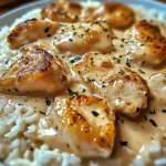 Poulet crémeux et riz en sauce